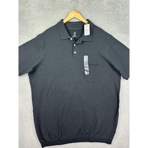 Harbor Bay Polo Shirt Mens 3XLT Black Pocket Banded Bottom Big Tall Cotton DXL